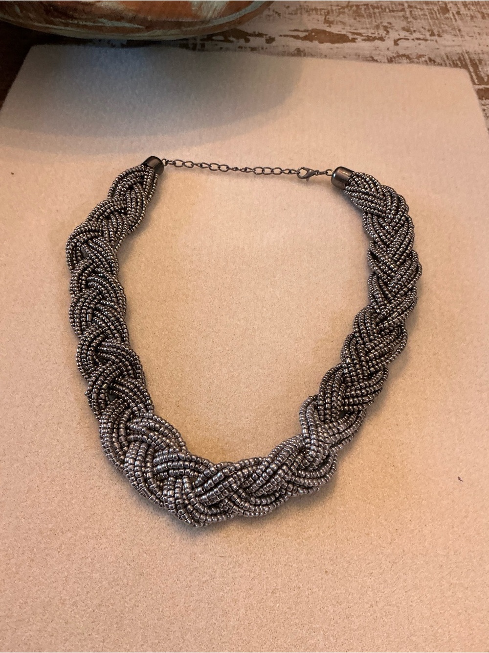 Braided Metallic Bead Statement Necklace - 19”